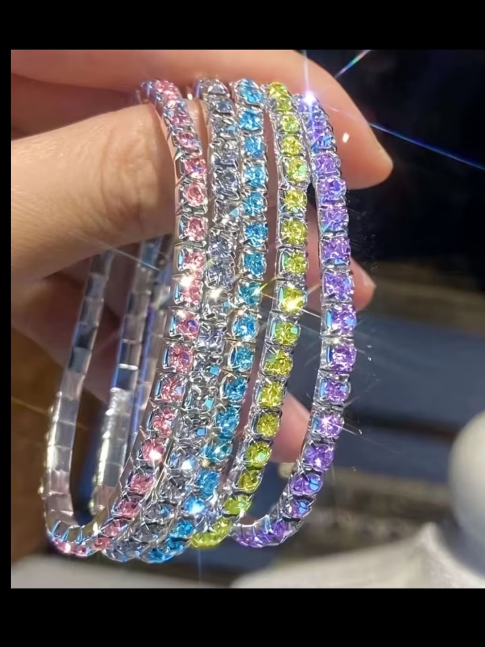 5 pieces Multi-Color Crystal Tennis Bracelet Set
